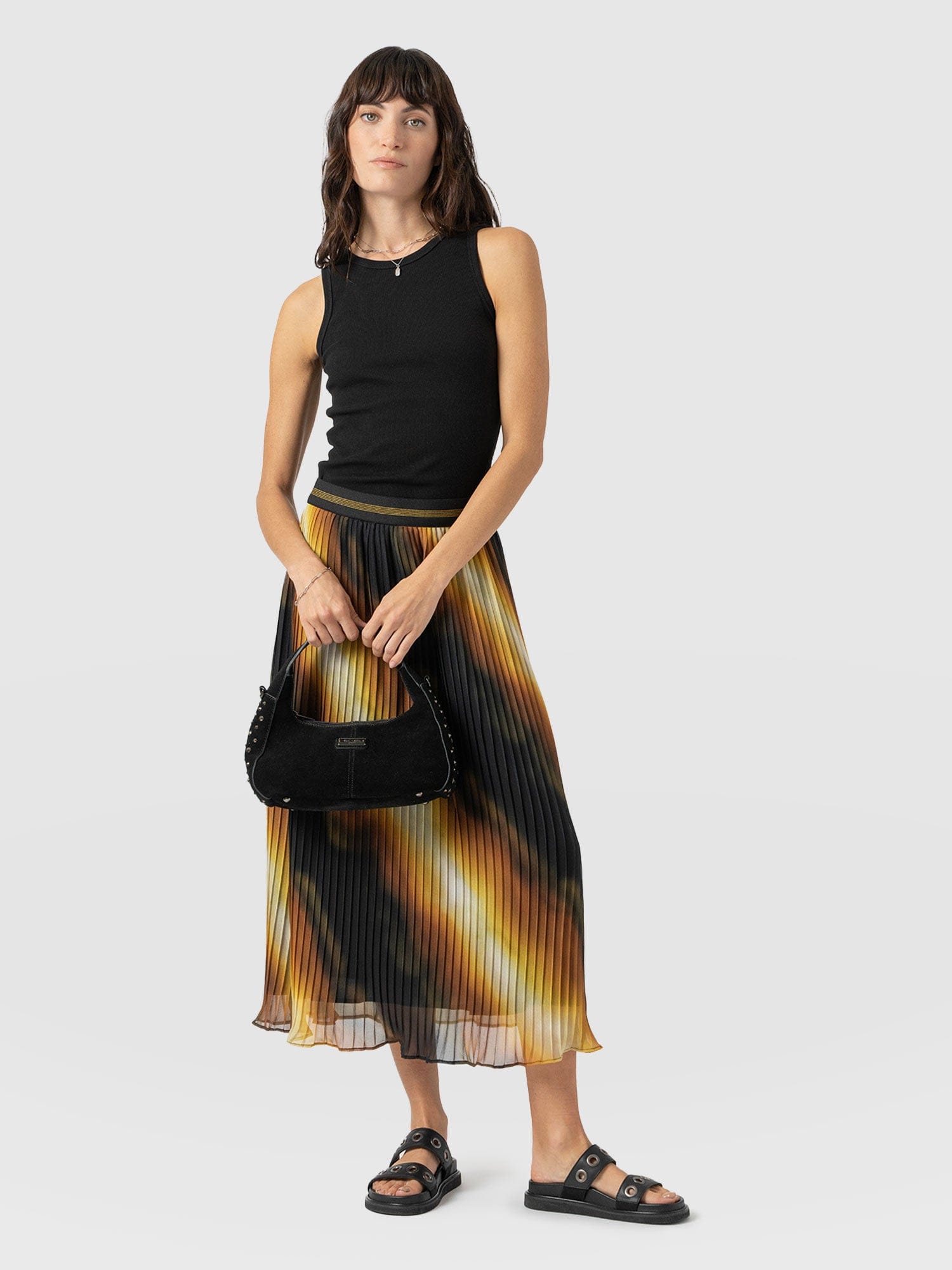 Aria Knee Length Pleated Skirt - Yellow Gradient